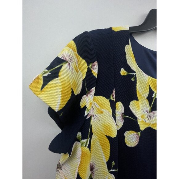 Jessica Howard Women's Plus Navy Blue Yellow Flowers A Line Dress Size 16 W - Picture 8 of 12